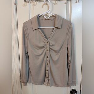 Soft Surroundings Taupe Button-Down Shirt